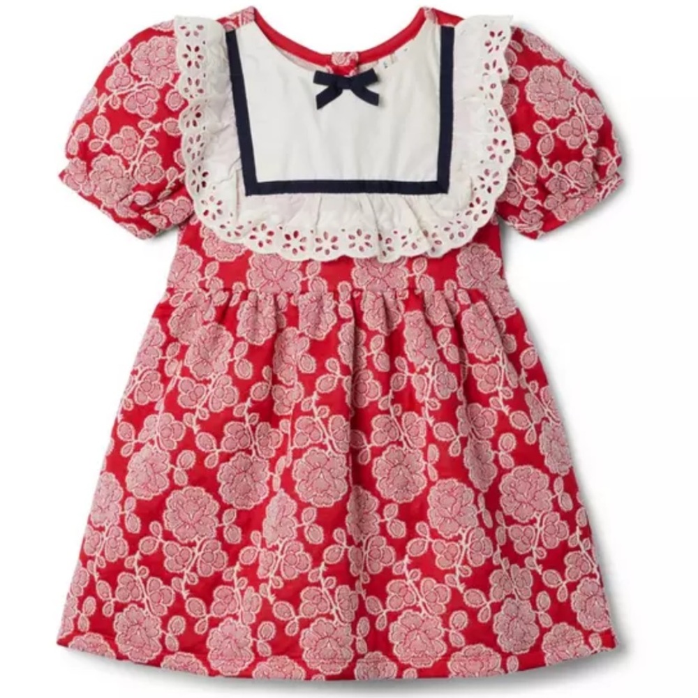 Janie and Jack Bradbury Rose  Red Jacquard Dress with Eyelet Details